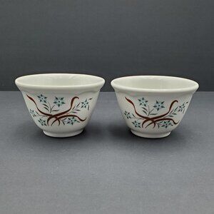 Jackson China Blue Flowers Burgundy Brown Ribbons Custard Cups Dessert Bowls